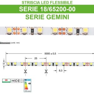 Strip LED 12V 3528 120 Led/mt 9,6w/mt Luce Fredda